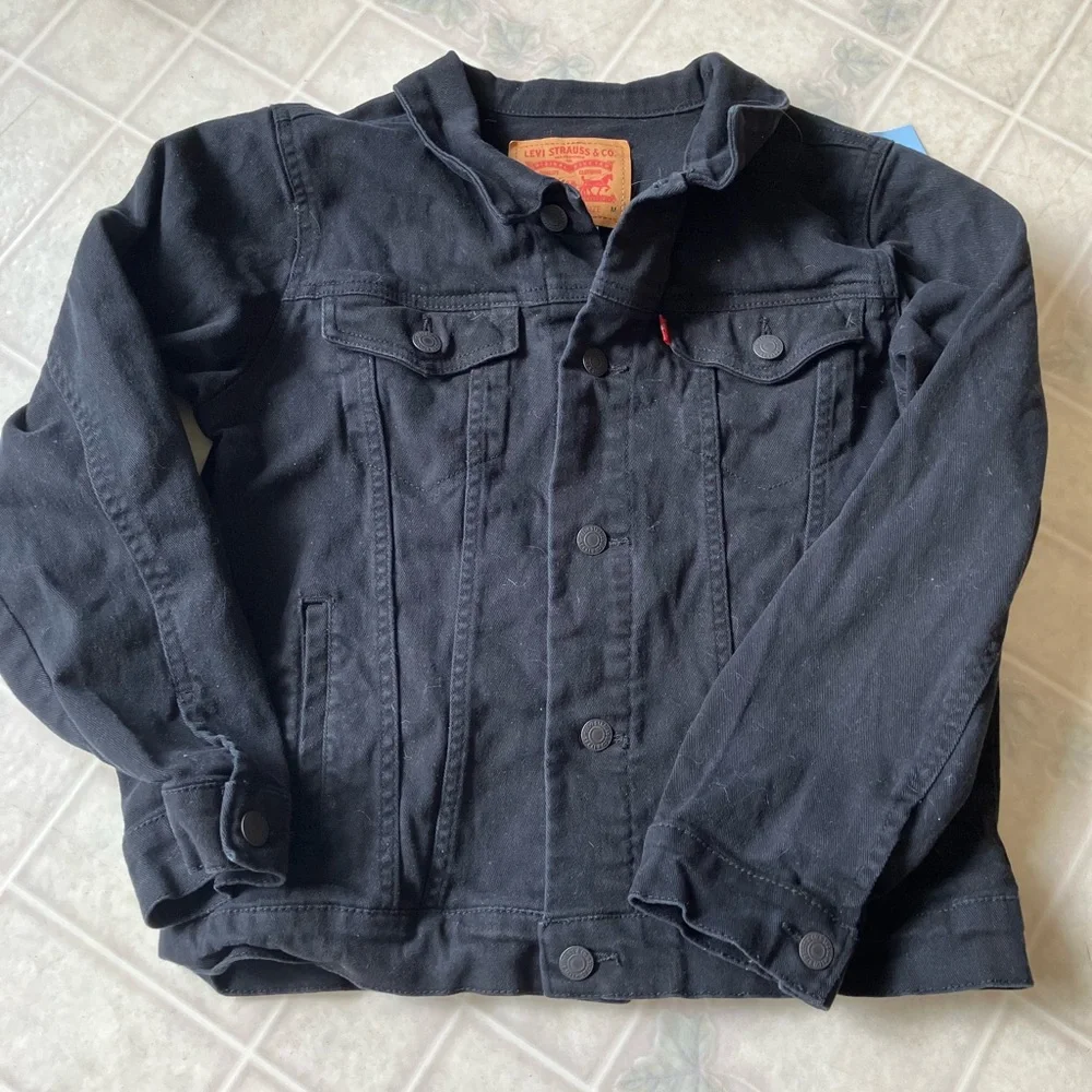Levi Strauss‎ Medium Kid's Trucker Jean jacket Black metal Button 10-12